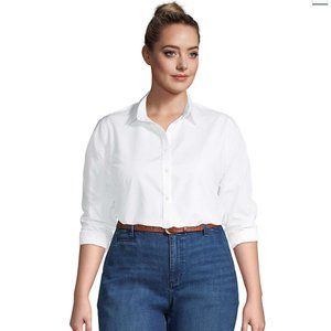 Lands end no iron pinpoint white oxford